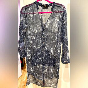 Religion Printed Navy Sheet  Oversized Shirt Dress, Shirt, Coverup Size XSmall